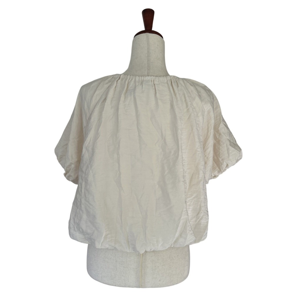 By Anthropologie Top Medium Crew-Neck Bubble Top Puffed Sleeves Romantic Boho - Picture 8 of 11
